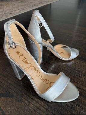 Sam Edelman Metallic Silver Open-Toe Ankle Strap Heels